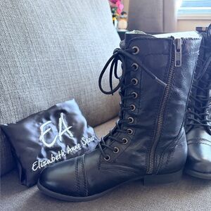 Black Lace-Up Side-Zip Combat Boots - Women's